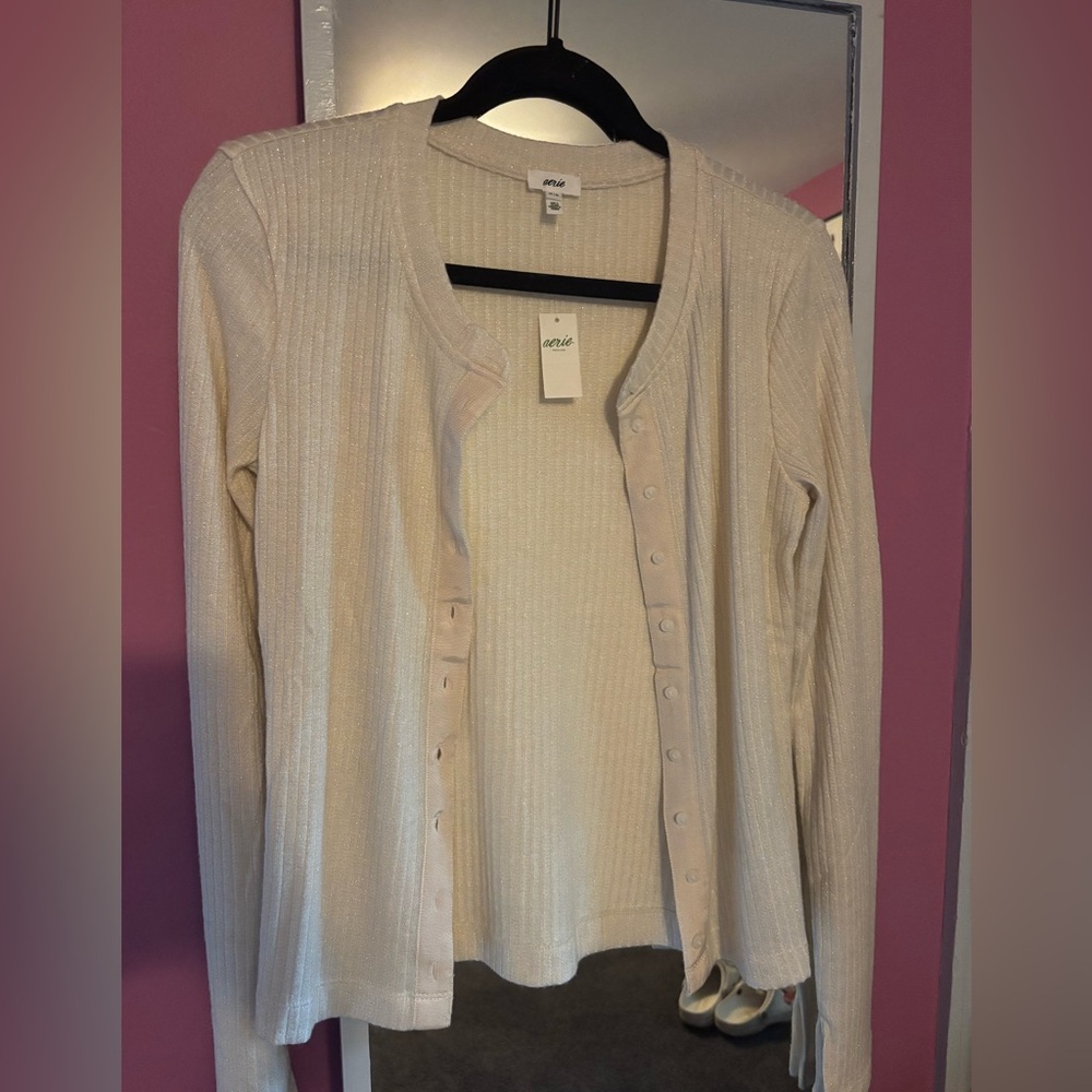 Aerie Shimmering Cream Cardigan